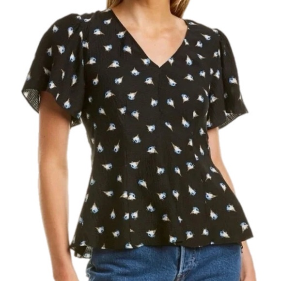 Rebecca Taylor Brigette Fleur Hammered Silk Top - Picture 1 of 9